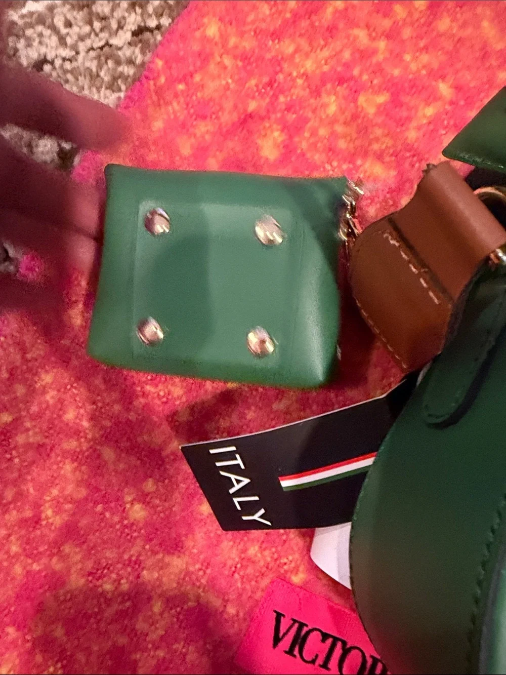 Italina Green & Brown original Leather Crossbody Bag with Matching Pouch